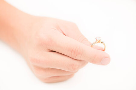 Wedding rings in handの写真素材