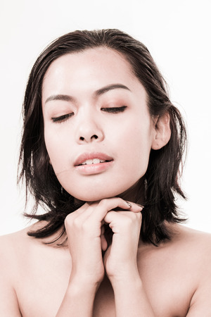 Asian beauty face closeup portraitの写真素材