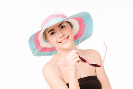 Beautiful woman in a hatの写真素材
