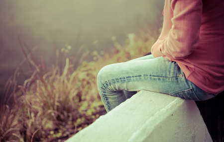 woman hiker enjoy the view at mountain peakの写真素材