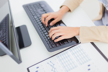 woman hand with business report