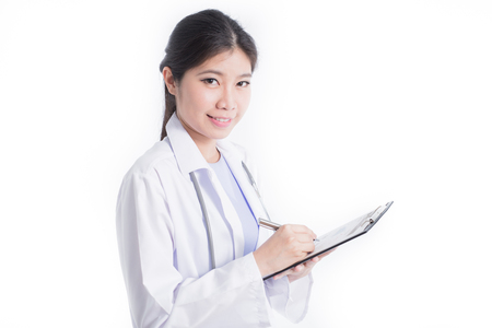 Smiling medical doctor woman with stethoscopeの写真素材