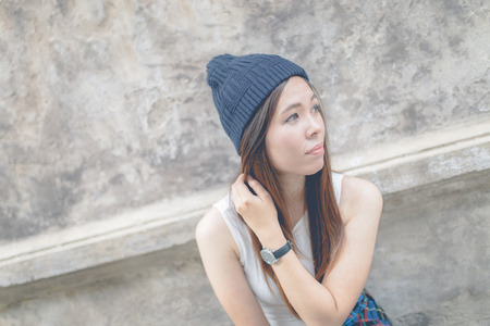 Young beautiful girl in abandoned houseの写真素材