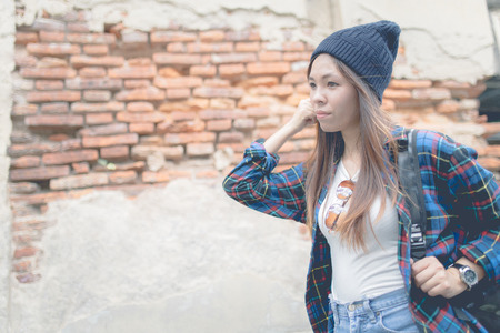 Young beautiful girl in abandoned houseの写真素材