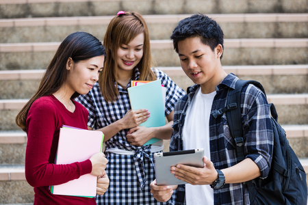 Friends and education, group of university students studyingの写真素材