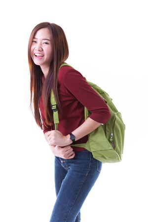 Young Asian student isolated on white background.の写真素材