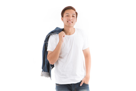 Young man isolated on white. Asian male modelの写真素材