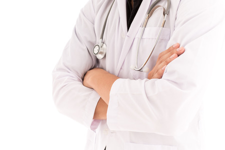 healthcare and medical concept - young male doctor with stethoscope. Asian male modelの写真素材