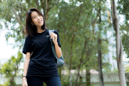 Asian student girl back to school university.の写真素材