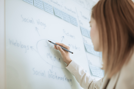Asian business woman reviewing data in financial charts and graphs. Accounting