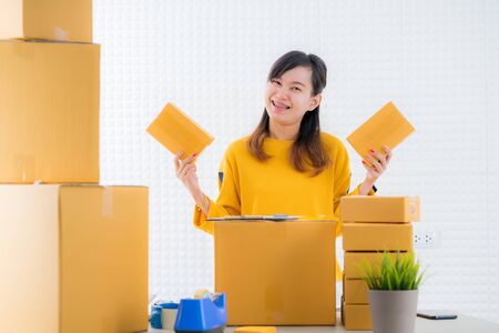Teenager business owner work at home, young entrepreneur