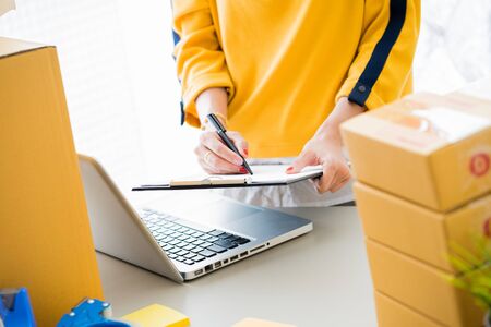 Teenager business owner work at home, young entrepreneurの写真素材