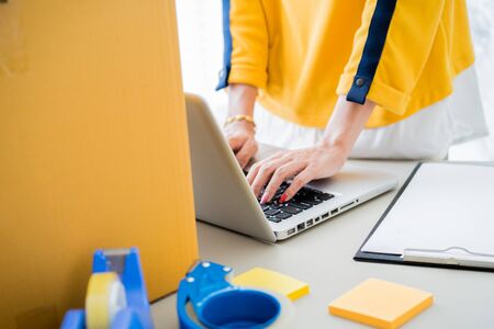 Teenager business owner work at home, young entrepreneurの写真素材