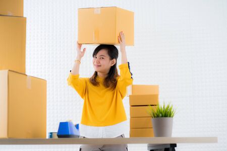 Teenager business owner work at home, young entrepreneurの写真素材