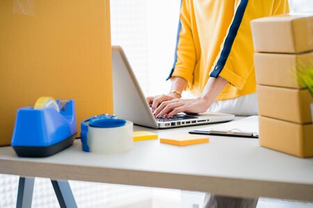 Teenager business owner work at home, young entrepreneurの写真素材
