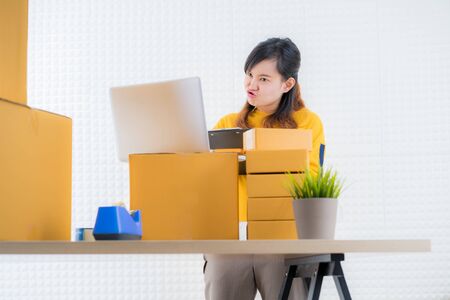 Teenager business owner work at home, young entrepreneurの写真素材