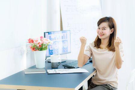 Young asia woman working at home or in a small office. Asian peopleの写真素材