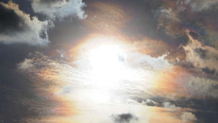 abstract background of the evening sky, Beautiful clouds in bright colors as if drawing a rainbow.の写真素材