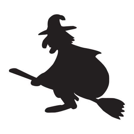 Halloween icon isolated on a white background. vector art, Emotional flying witch silhouette clipart.のイラスト素材