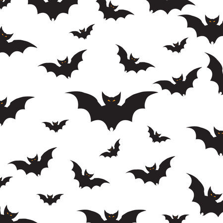 Vector seamless pattern with black bats. Halloween illustration. scary vampire bat silhouettes background.のイラスト素材