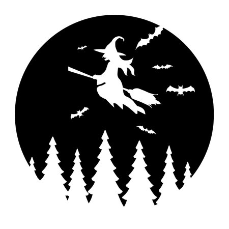 Vector witch moon, bat icon , sign symbol on white background. Flat design style.のイラスト素材