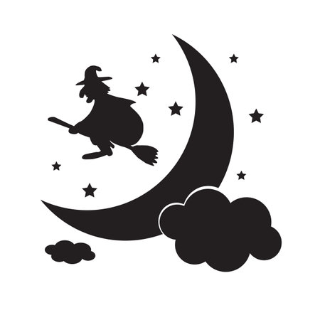 Vector witch moon, bat icon , sign symbol on white background. Flat design style.のイラスト素材