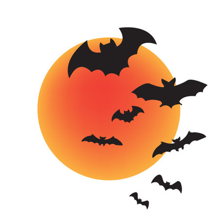 Vector witch moon, bat icon , sign symbol on white background. Flat design style.のイラスト素材