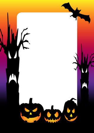 Happy Halloween banner or party invitation background with pumpkins, bat, ghost, design for halloween party or halloween festival Vector illustration.のイラスト素材
