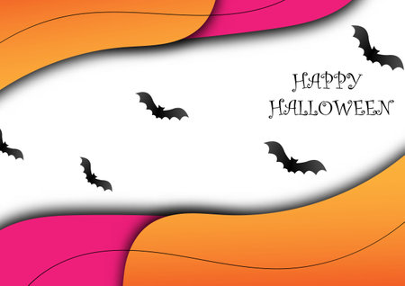 Happy Halloween banner or party invitation background with pumpkins, bat, ghost, design for halloween party or halloween festival Vector illustration.のイラスト素材