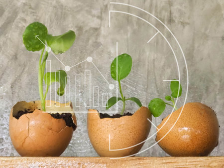 agriculture technology concept. Smart farming green plant product agricultural technology social media post.の写真素材