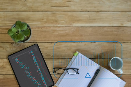 indoor computer concept working at home, besiness office with icon business and network connection ,...