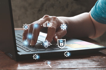 login password to computor, Digital transformation change management, internet of things. new technology bigdata and business process strategy, customer service management.の写真素材