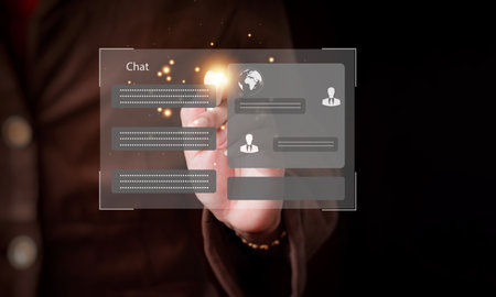 Businesswoman using  technology smart robot Ai, futuristic technology transformation, artificial intelligence by enter command prompt for generates something. chat with Ai.の写真素材