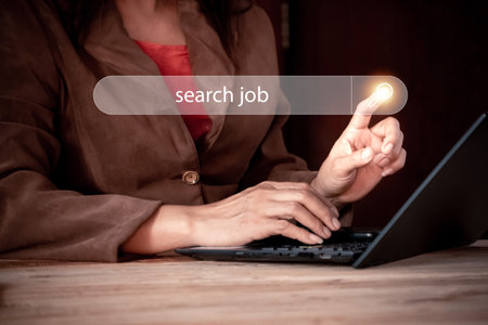 Searching Browsing Internet Data Information Networking Concept. data search technology search engine optimization. using laptop computer for information.の写真素材