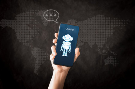 Ai tech, business show smartphone Internet connect Chatgpt Chat with AI, Artificial Intelligence. using command prompt for generates something, Futuristic technology transformationの写真素材