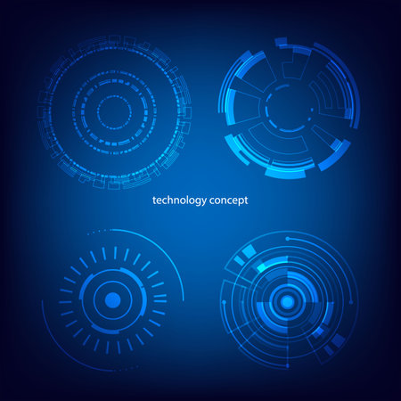 technology concept. HUD Circle User interface on blue background. circle elements for data infographics. set of sci fi modern user interface elements.のイラスト素材
