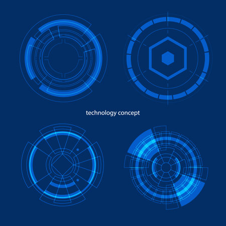 technology concept. HUD Circle User interface on blue background. circle elements for data infographics. set of sci fi modern user interface elements.のイラスト素材