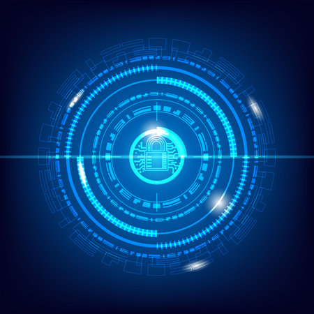 technology concept. HUD Circle User interface on blue background. circle elements for data infographics. set of sci fi modern user interface elements.のイラスト素材