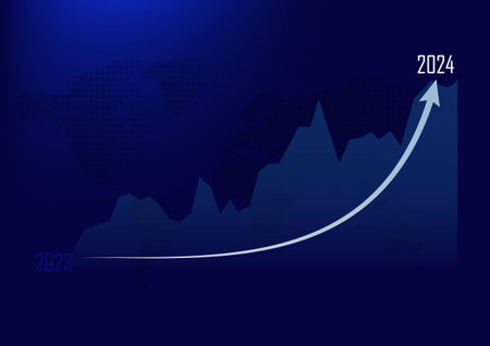 technology Vector illustration of business graph concept with digital tablet world map on dark blue background with copyspace. Mockupのイラスト素材