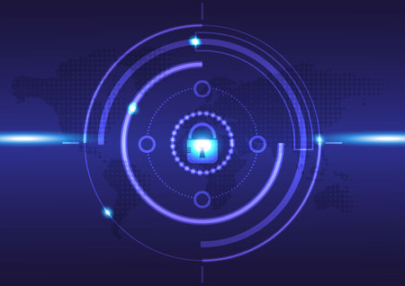 Cyber security and data protection. Future cyber technology web services for business and internet project. Vector illustration for your design with blue gradient background.のイラスト素材