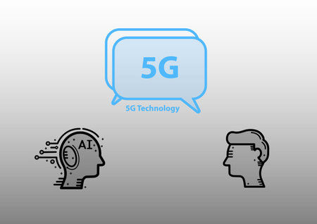 5G new wireless internet wifi connection with human head and speech bubble. on white background.