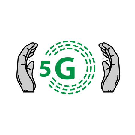 5G sign. Hands with 5G icon. Vector illustration. on white background.のイラスト素材