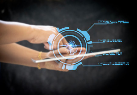 element Chat with AI, Artificial Intelligence. man using technology smart robot AI, artificial intelligence by enter command prompt for generates something, Futuristic technology transformation.の写真素材