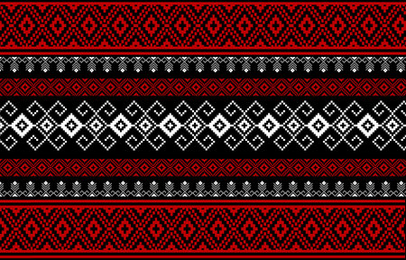 Ethnic seamless pattern. Embroidery on fabric. Tribal ornament. Abstract colorful cloth geometric...
