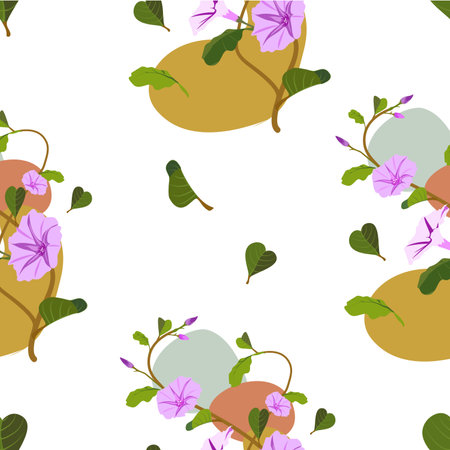 abstract flora simple background. hand draw vector illustration. beautiful flowers with branches and leafs isolated icon vector illustration design. Seamless pattern.のイラスト素材