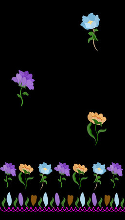 Floral embroidered patches for clothing design. Floral designs for textiles and fabrics. Vintage tribal illustrations in isolated pieces.のイラスト素材
