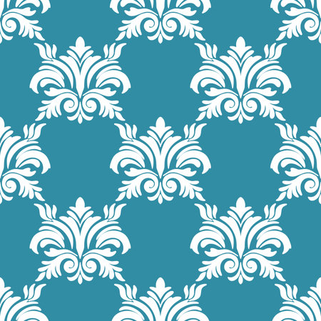 Damask seamless pattern. Vector illustration. Blue and white background.のイラスト素材