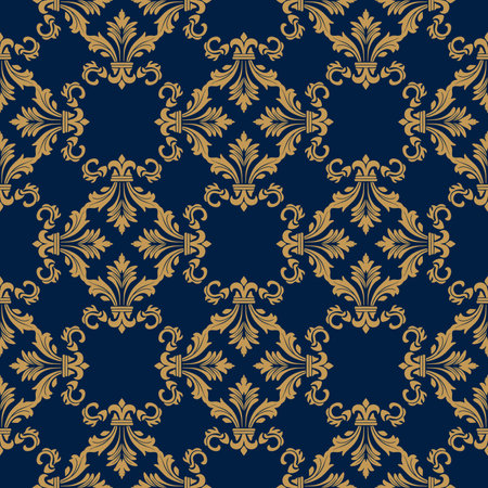 classic Damask seamless pattern. Fine vector traditional oriental ornament with golden elements. vector illustration for elegant textile design.のイラスト素材