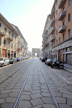A view of Porta Romana arch remains in Milan, Italyの写真素材