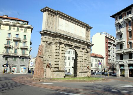 A view of Porta Romana arch remains in Milan, Italyの写真素材